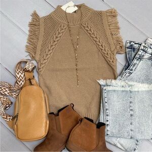 Brand NEW boutique sleeve cable fringe boho sweaters